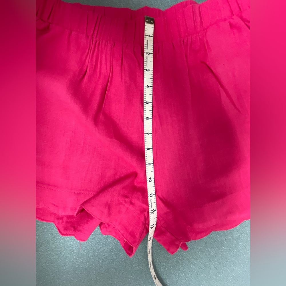 Umgee High Waisted Scalloped Hem Linen Shorts Women’s Medium Hot Pink - Picture 6 of 6
